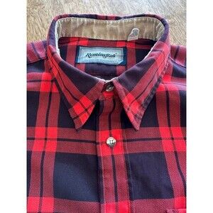 Vintage Remington USA Red Navy Plaid Button Down Shirt XXL Hunting Outdoor